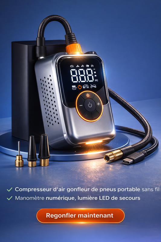 Gonfleur de Pneu Portable Sans Fil – Gonflage Rapide en 2 Minutes | Compresseur Voiture  | DEXTORAL™